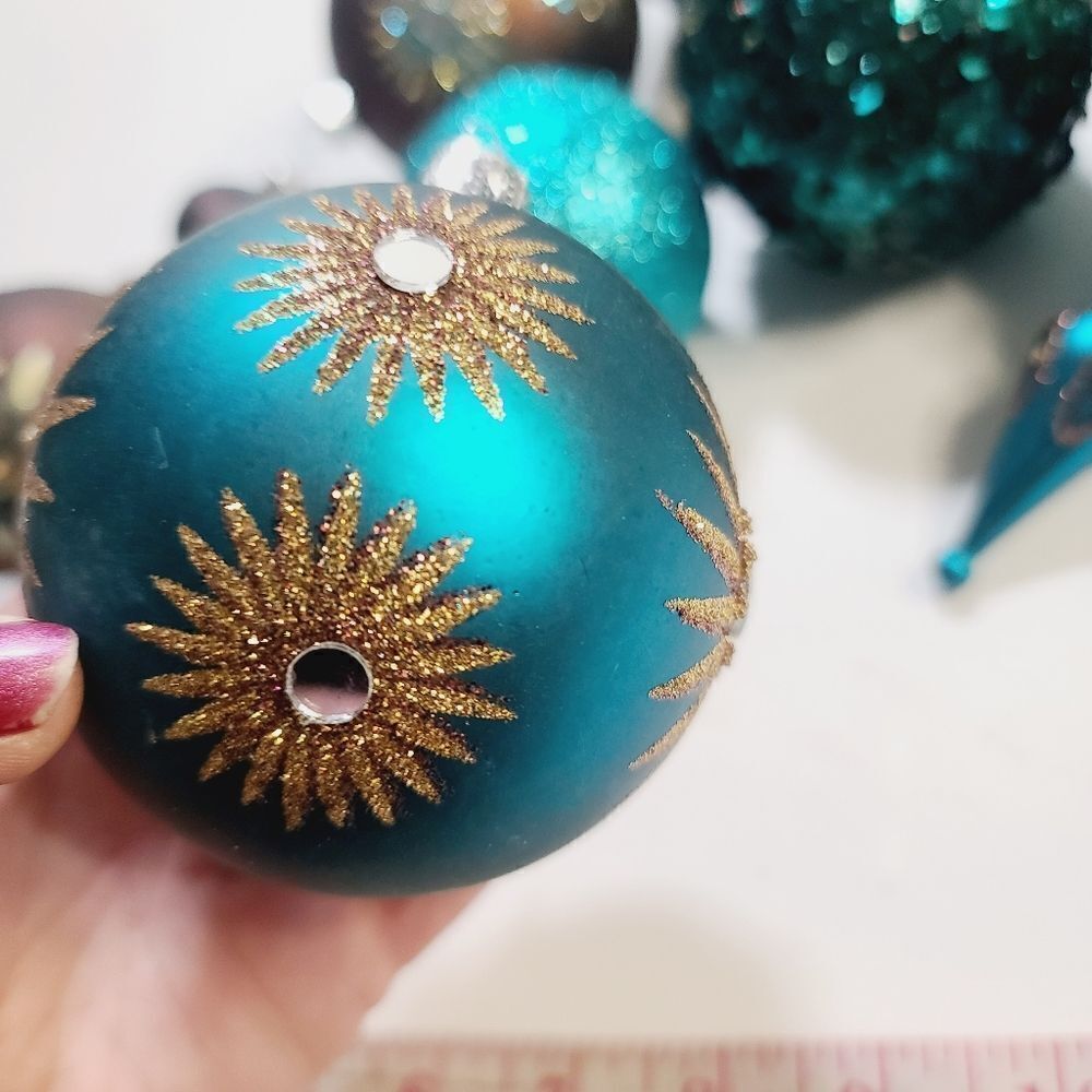 Bundle lot of Blue Gold Brown Glitter Christmas Ornaments - Picture 10 of 11